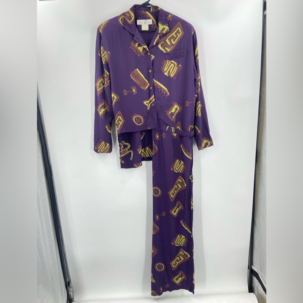Sue Wong Vontage 100% Silk Wrap Blouse Purple Abstract Medium